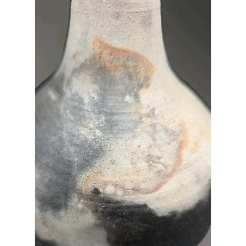 Lukart Studio Raku Pottery Vase Signed Artist Hand Thrown Flashing Bud Vessel